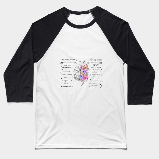 Left and right brain function Baseball T-Shirt by RosaliArt